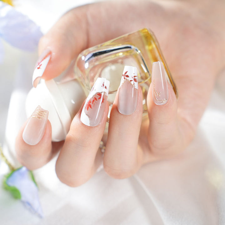 Elegant Floral Press-On Nail Design Bowlift