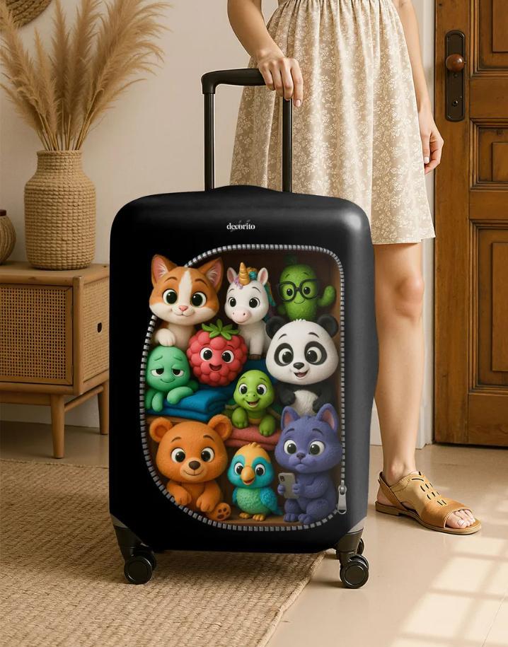 Unisex nan hard shell suitcase cover with stretch travel motif print, zipper opening and scratch-resistant protection Bowlift