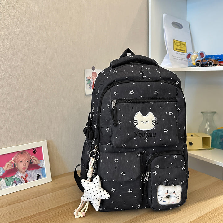 Playful Cat-Print School Backpack Bowlift