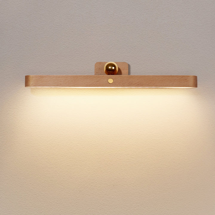 Minimalist Floating Wall Lamp with Brass Ball Accent in Solid Beech Wood Bowlift
