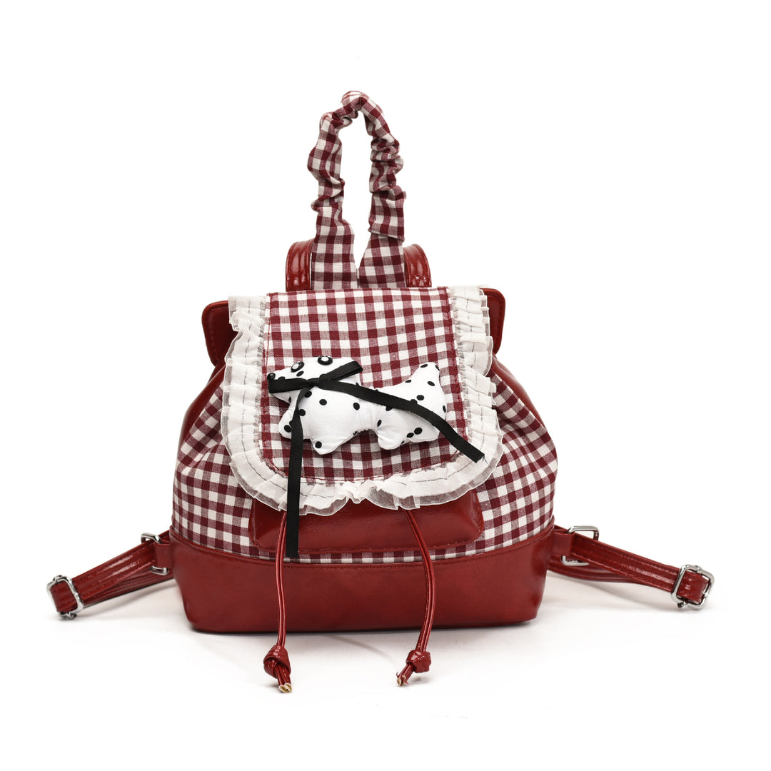 Playful backpack with checkered pattern and animal appliqué Bowlift