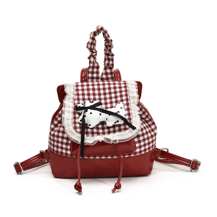 Playful backpack with checkered pattern and animal appliqué Bowlift