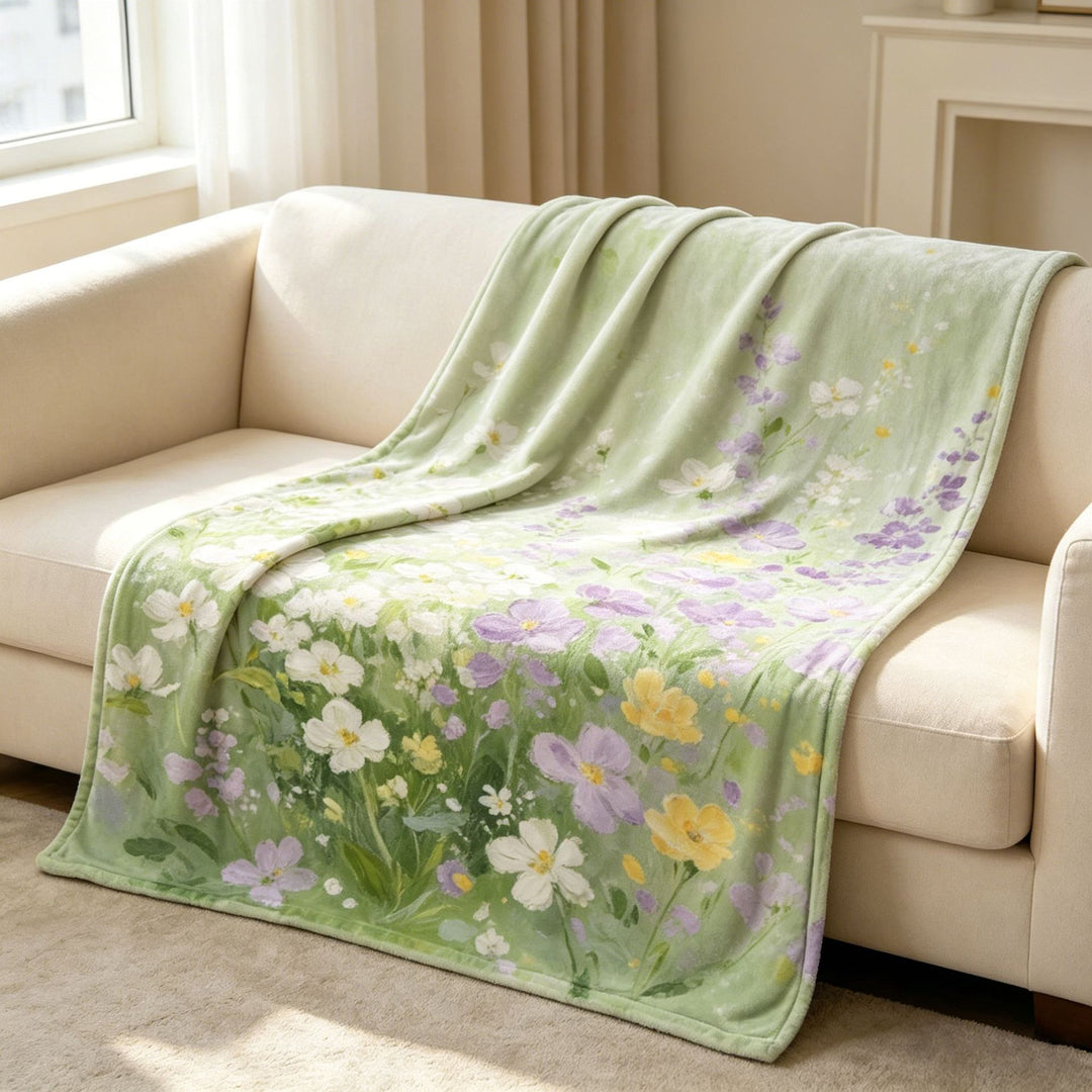 Floral Patterned Fleece Throw Blanket