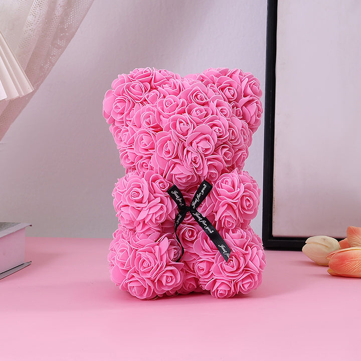 Foam Rose Teddy Bear Gift Sculpture With Satin Ribbon Bow