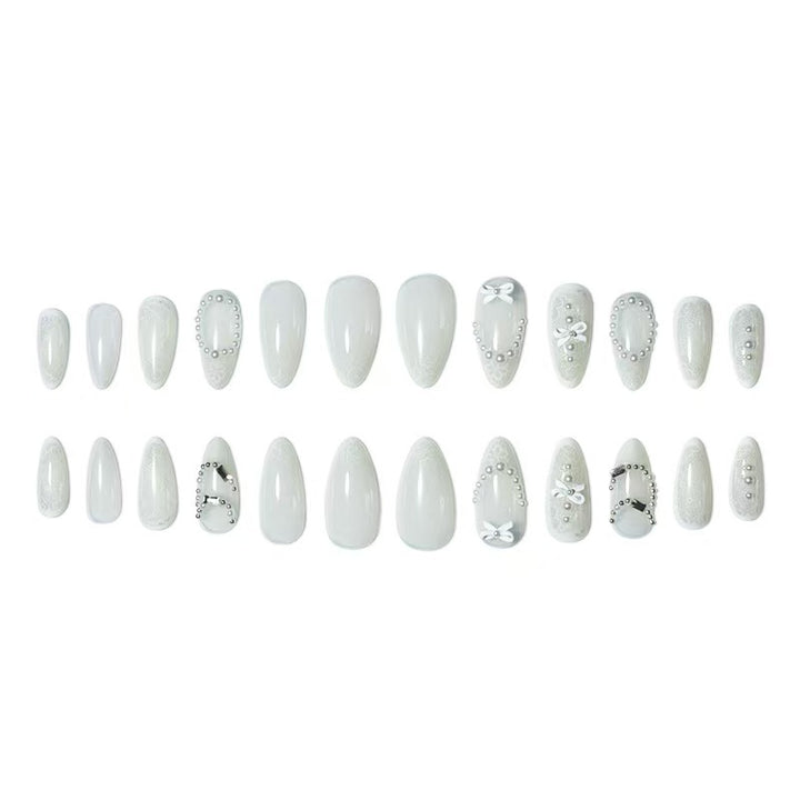 Elegant French Tip Lace Detail Press-On Nails Bowlift