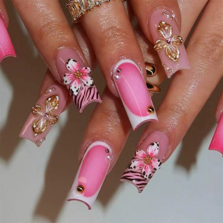 Premium Floral Accent Press-On Nail Set