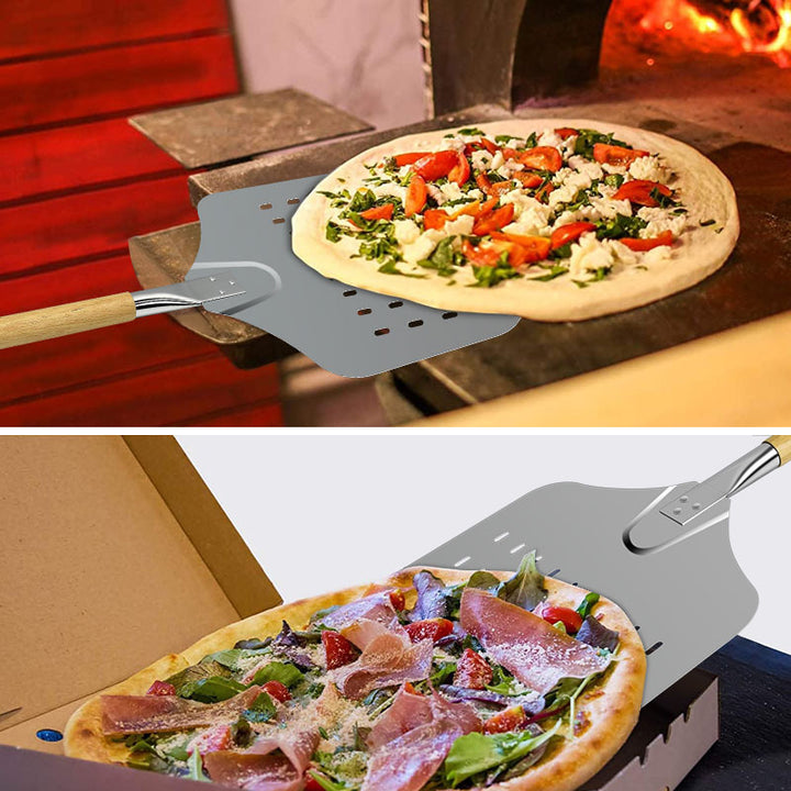 perforated professional pizza peel with beveled stainless steel blade and beech wood handle Bowlift