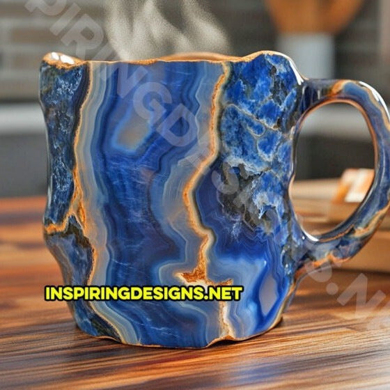 Hand-Carved Natural Agate Geode Coffee Mug With Polished Rim And Crystalline Interior