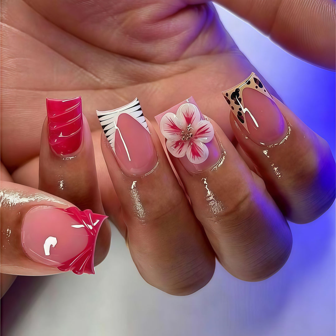 Decorative Press-On Nail Art with Floral Designs Bowlift