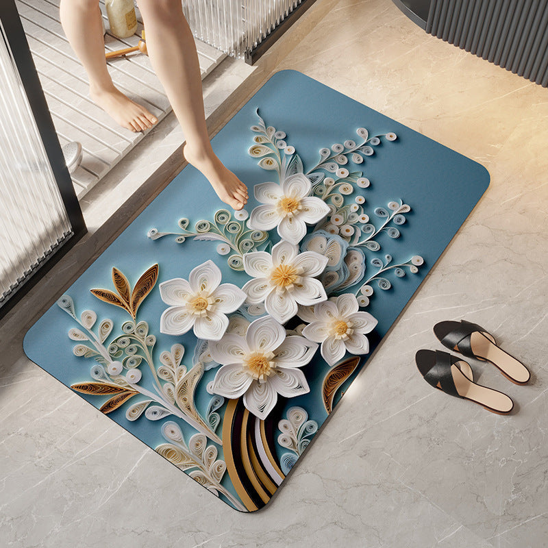 Artistic Floral Design Bath Mat Bowlift