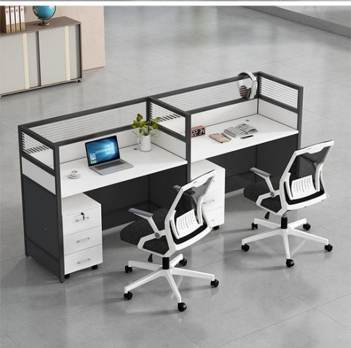 Workplace with partition and storage Bowlift