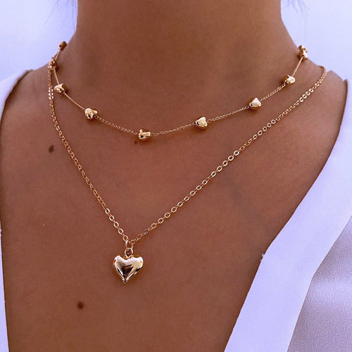 Layered Heart Charm Necklace Bowlift