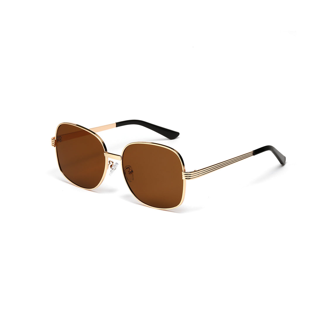 Ladies fashionable angular sunglasses with luxurious golden frame Bowlift