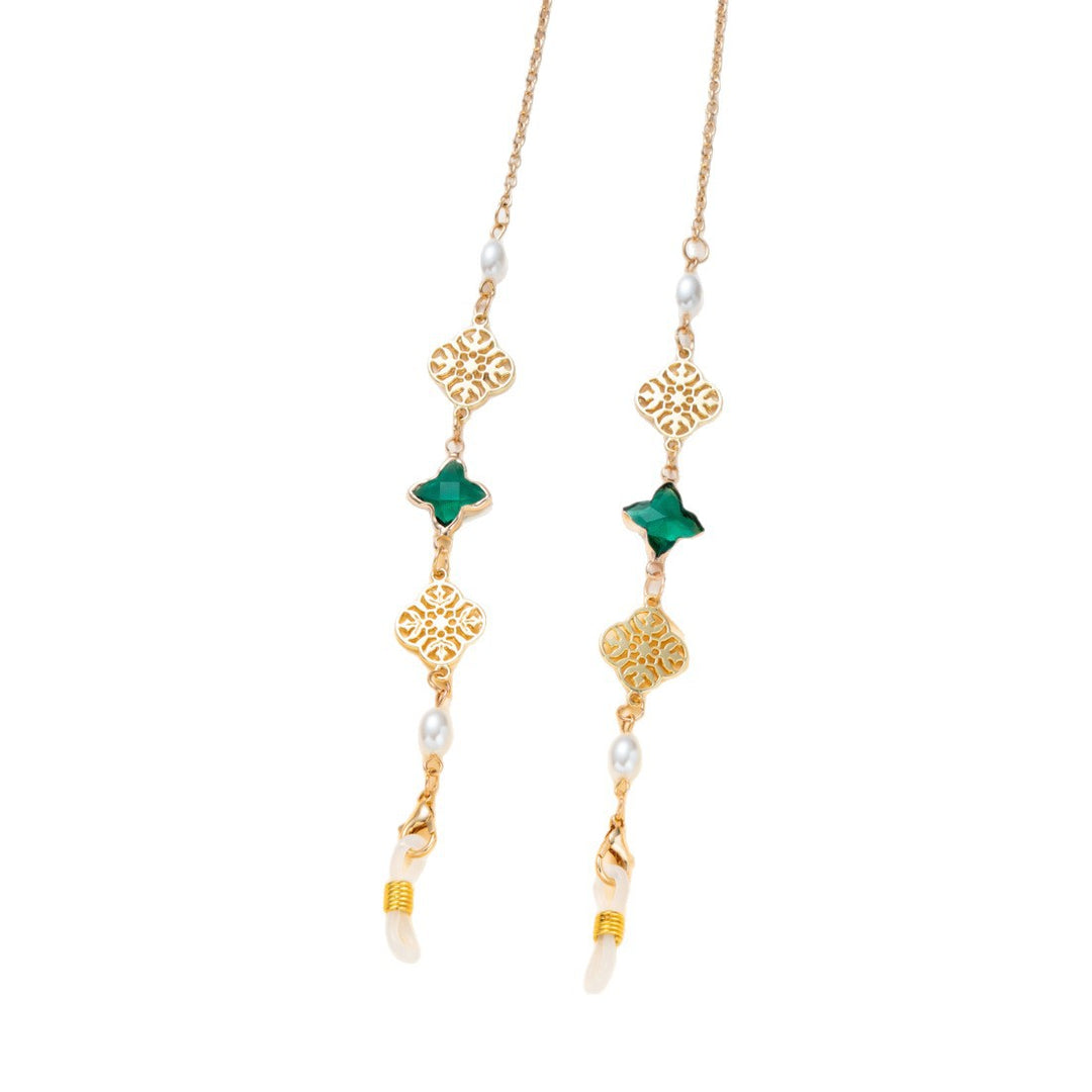 Elegant Gemstone and Pearl Eyewear Chain Bowlift