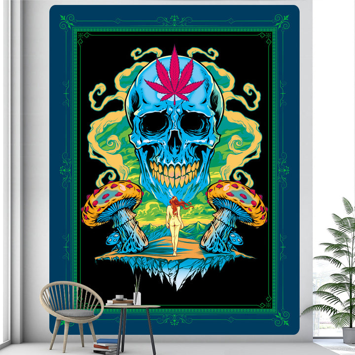 Large Woven Wall Tapestry Featuring Viking Skull Helmet And Crossed Axes Graphic
