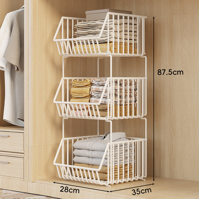 Stackable Multi-Tier Wire Closet Storage Basket Organizer with Open-Front Pull-Out Bins