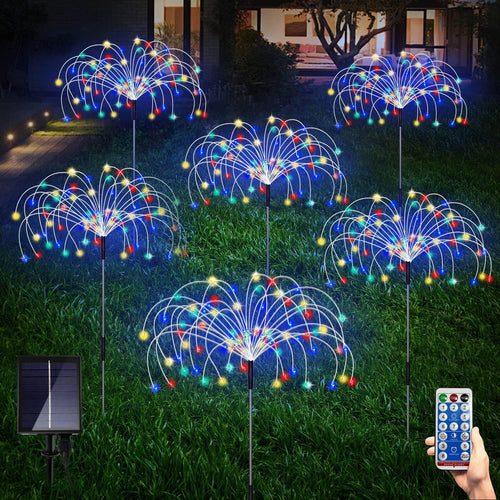 Solar-Powered Fiber-Optic Dandelion Garden Stake Lights With Waterproof LED Fireworks Effect Bowlift