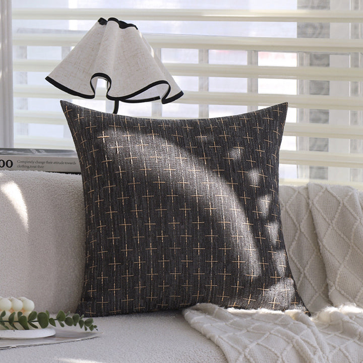 Square cushion cover in Scandinavian minimal style with woven cross pattern and natural linen look Bowlift