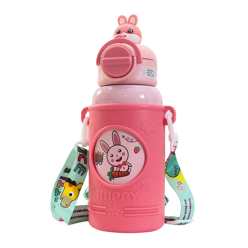 Women's Insulated Drinking Bottle with Cheerful Frog Design and Practical Carry Strap Bowlift