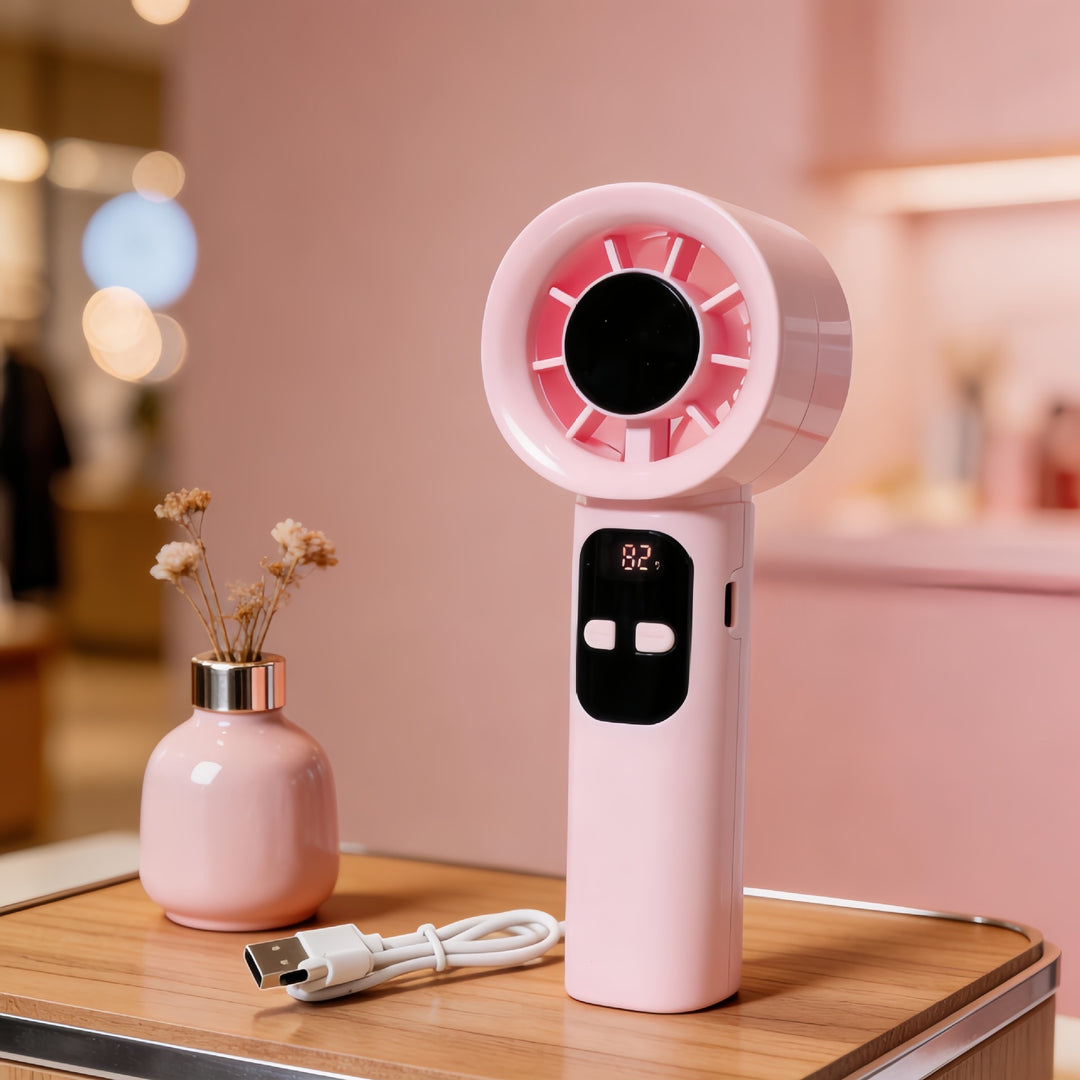 Ladies portable hand fan with digital speed display and ergonomic design Bowlift