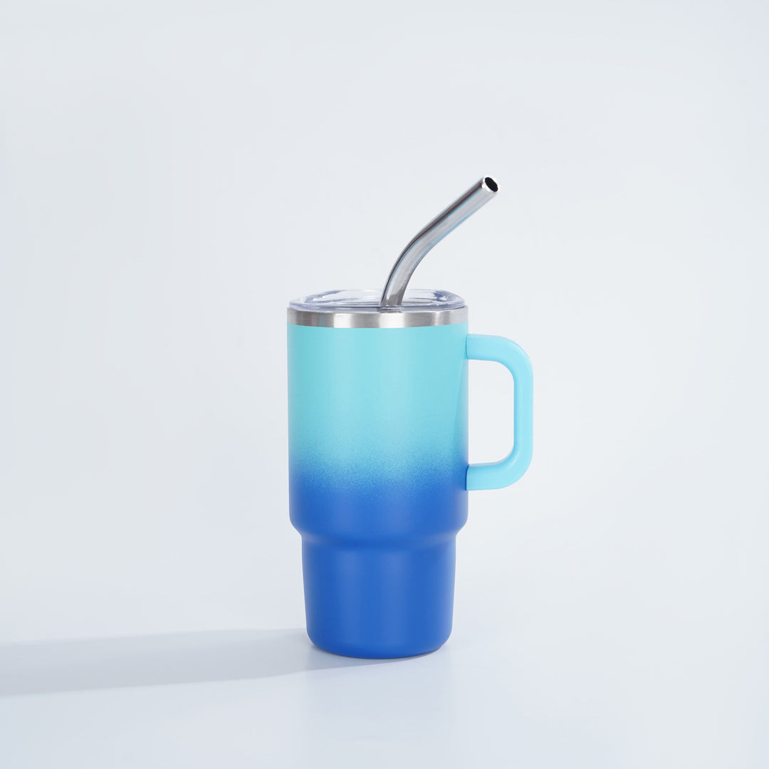 Insulated Stainless Steel Travel Mug With Ergonomic Handle Spill-Resistant Lid And Reusable Bent Metal Straw