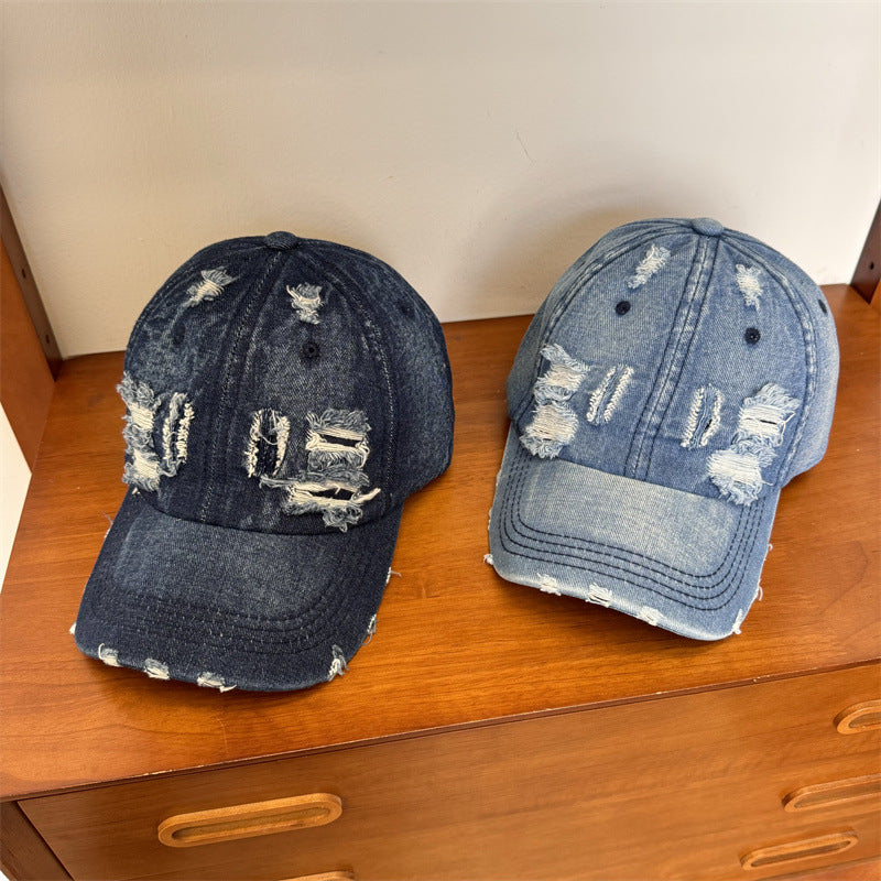 Women's Distressed Denim Adjustable Baseball Cap Bowlift
