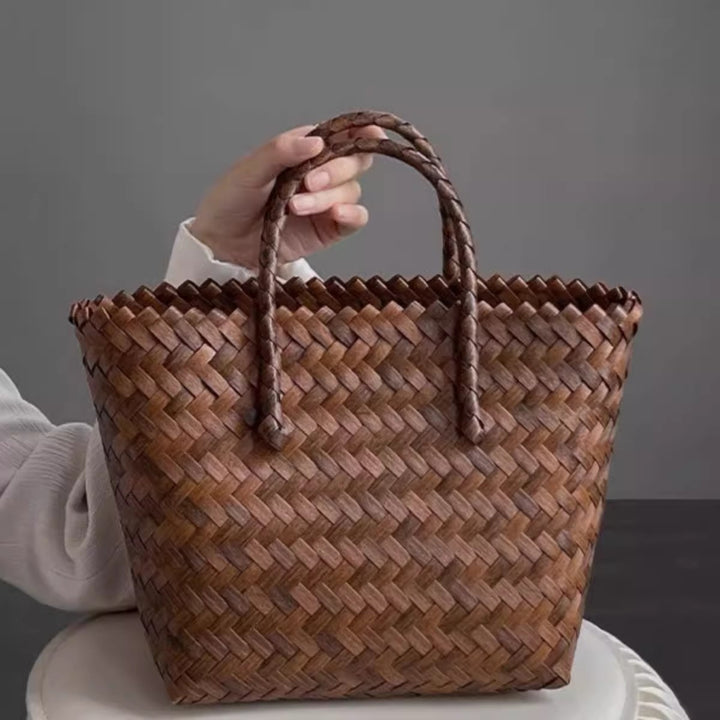 Bamboo Handle Bag Made of Braided Material Bowlift