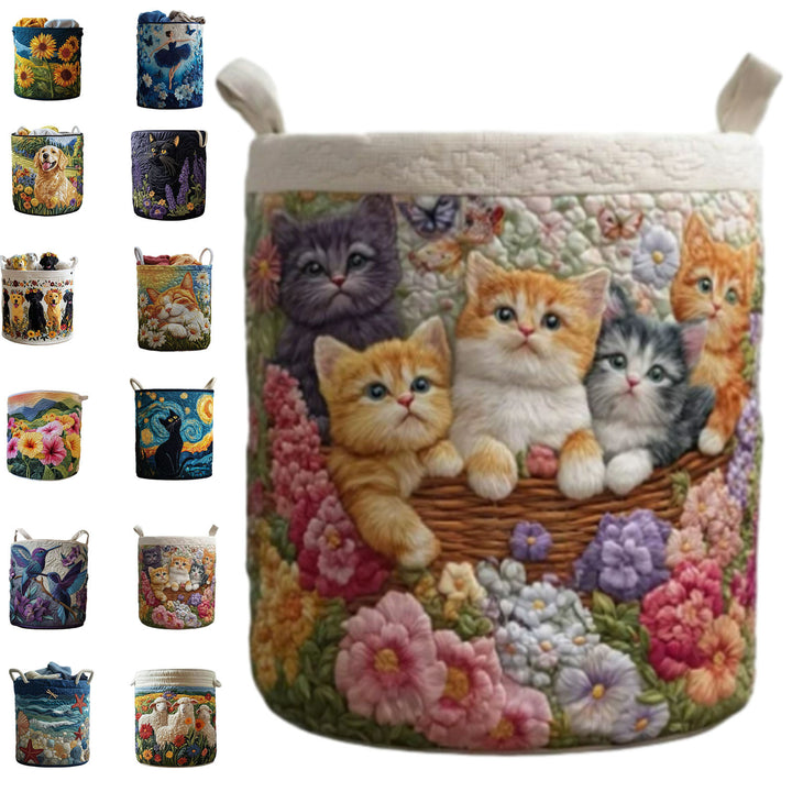Quilted Decorative Laundry Storage Basket With Rope Handles Collapsible Fabric Organizer
