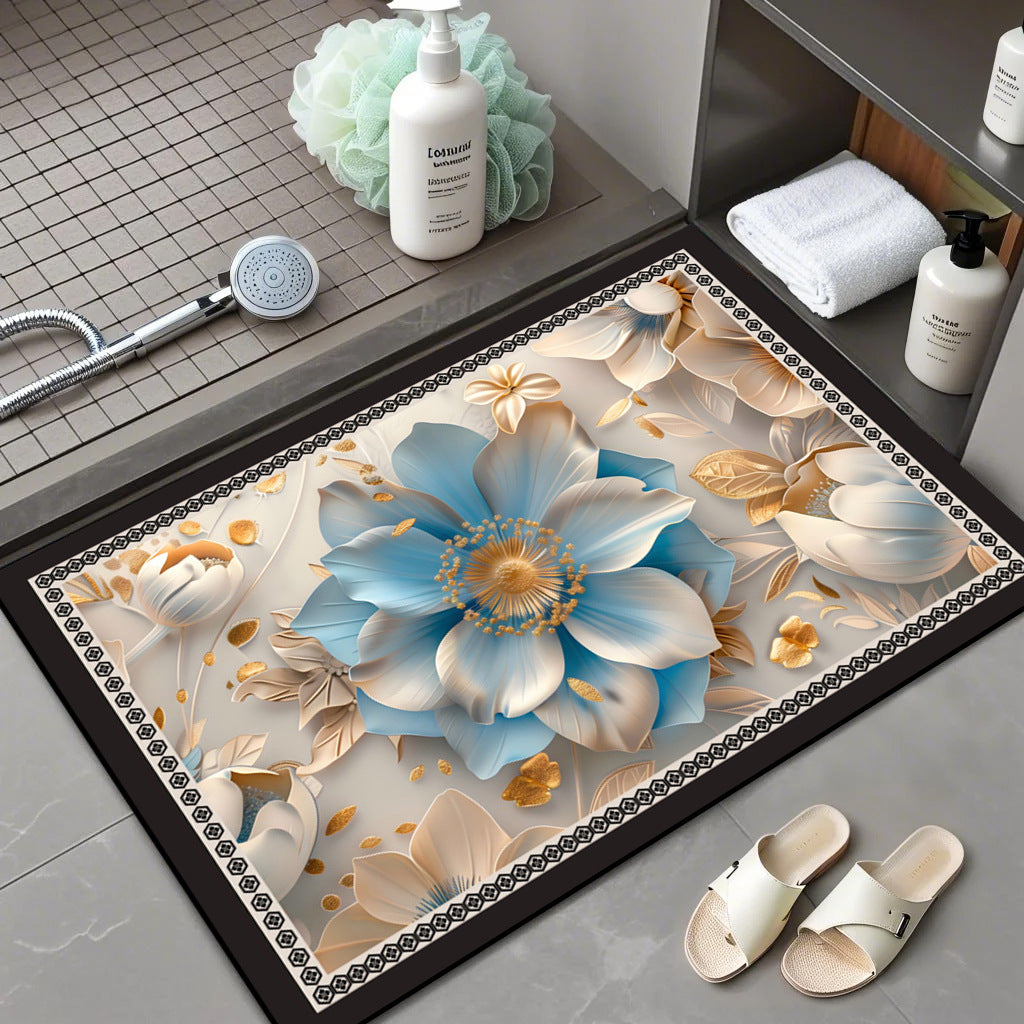 Floral Patterned Memory Foam Bath Mat Bowlift