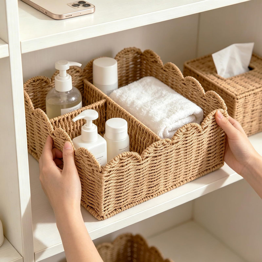 Decorative Scalloped Woven Storage Basket Bowlift