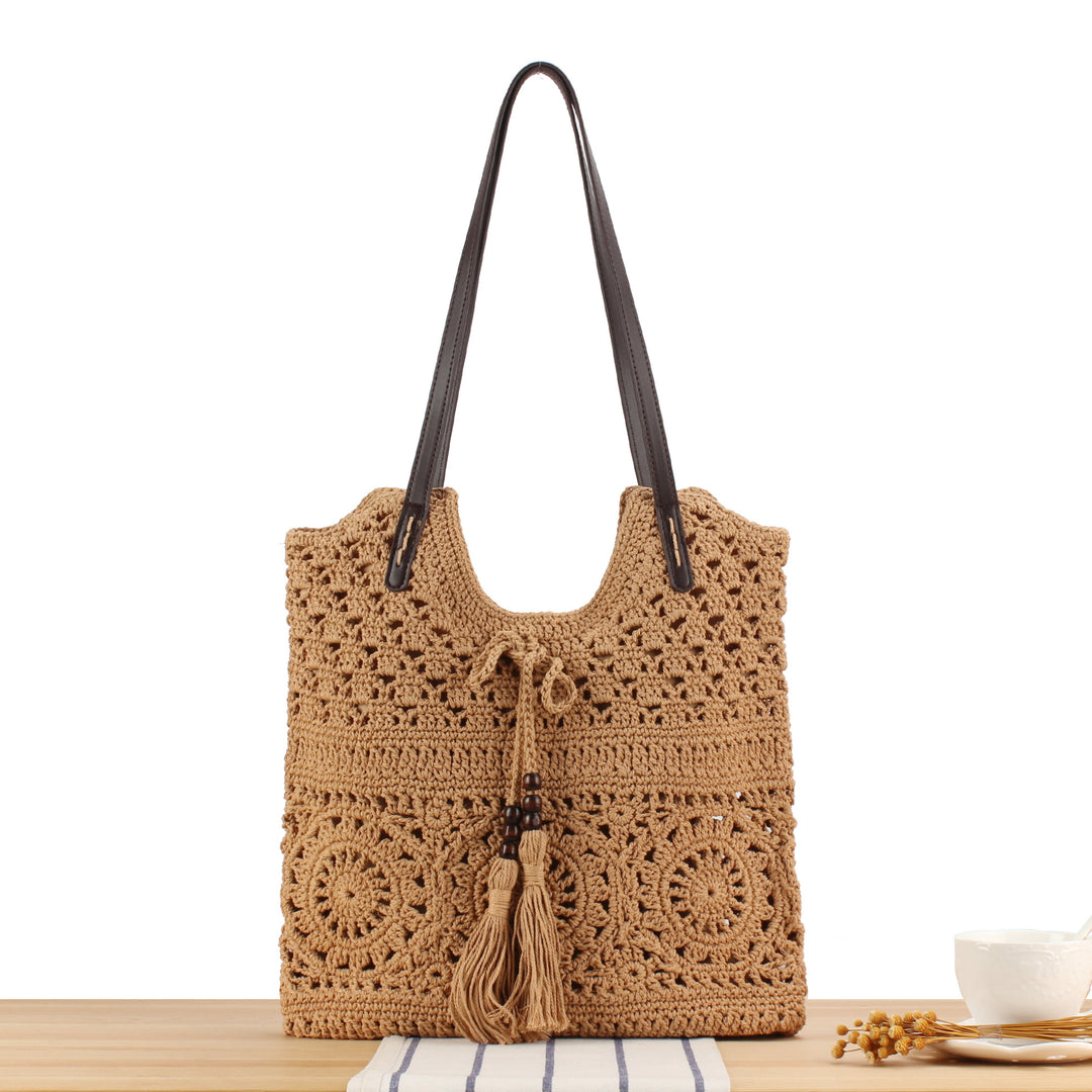 Handbag in Creative Macrame Design with Tassel Detail Bowlift