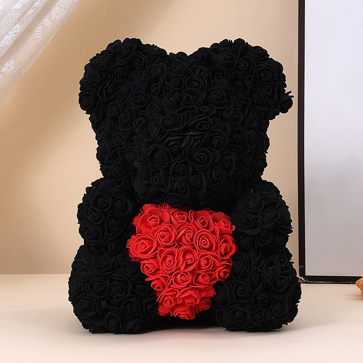 Foam Rose Teddy Bear Gift Sculpture With Satin Ribbon Bow