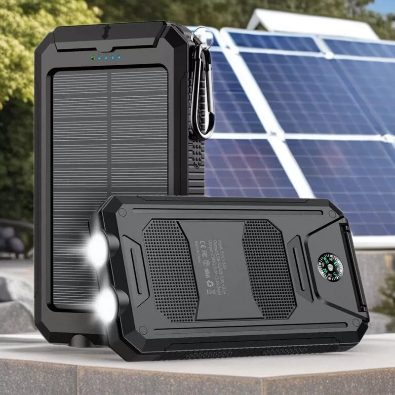 Solar-powered power bank with robust case and integrated LED lighting Bowlift