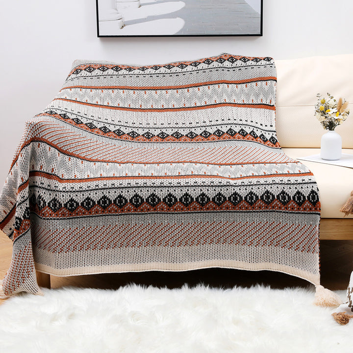 Aztec Patterned Knit Throw Blanket Bowlift