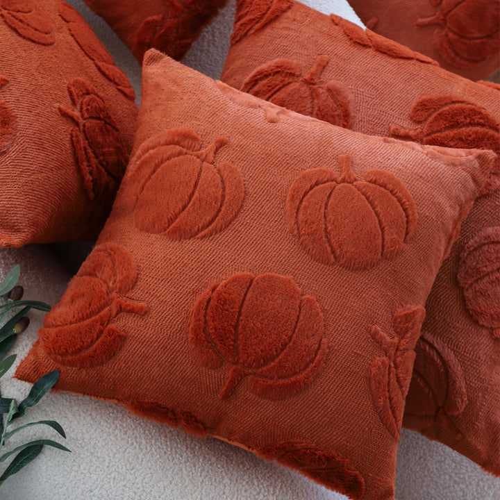 Square decorative pillow cover with 3D pumpkin tufting made of fluffy chenille and concealed zipper Bowlift