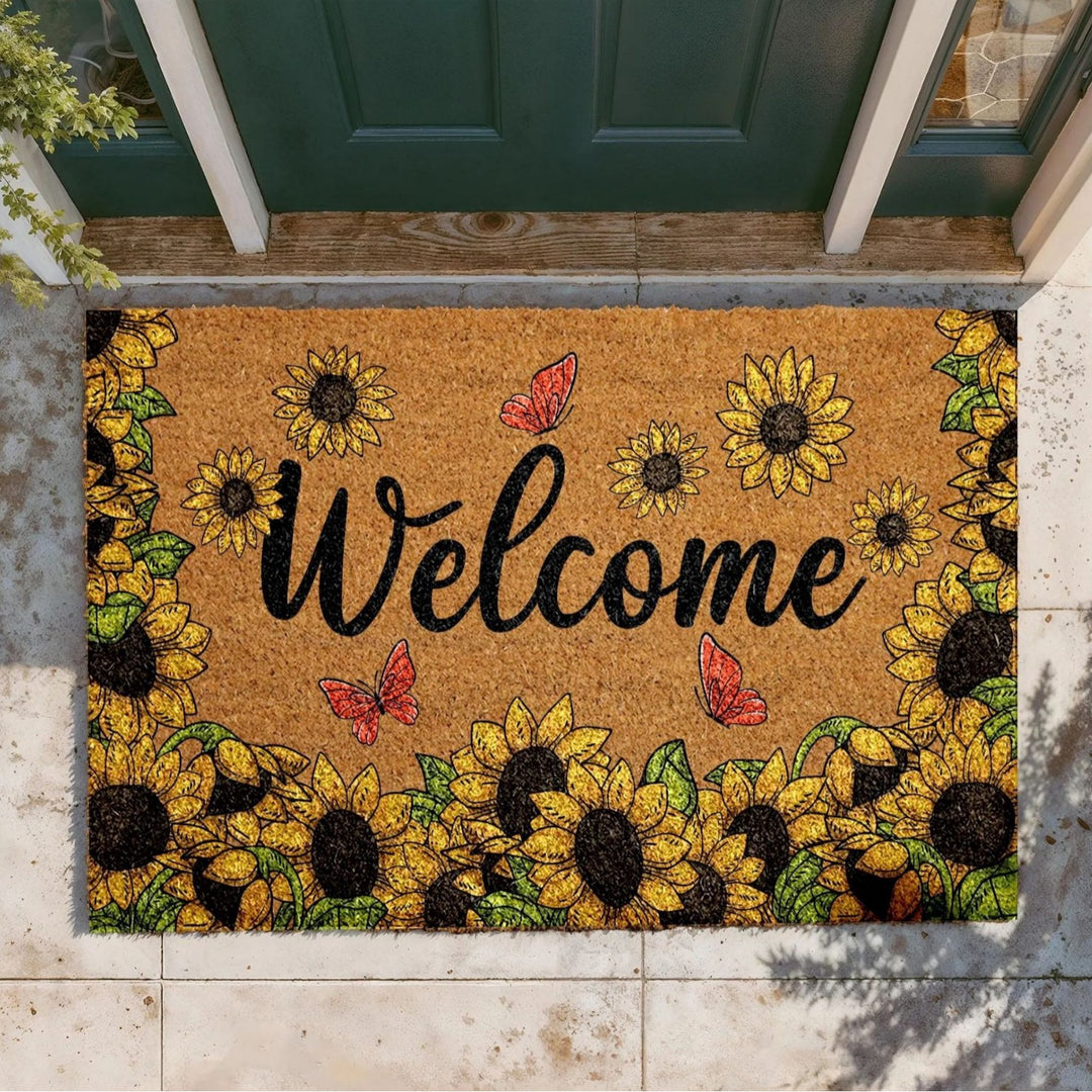 Decorative Bee Hive Welcome Indoor Outdoor Low-Profile Doormat With Non-Slip Rubber Backing