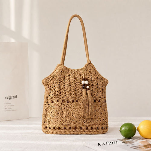 Crochet Shopping Bag with Decorative Tassels Bowlift