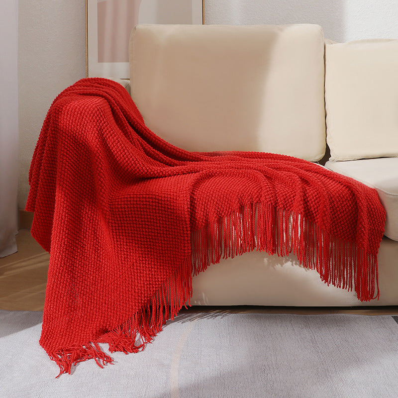 Textured Fringe Throw Blanket Bowlift