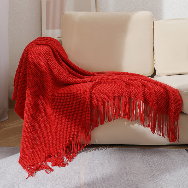 Textured Fringe Throw Blanket Bowlift