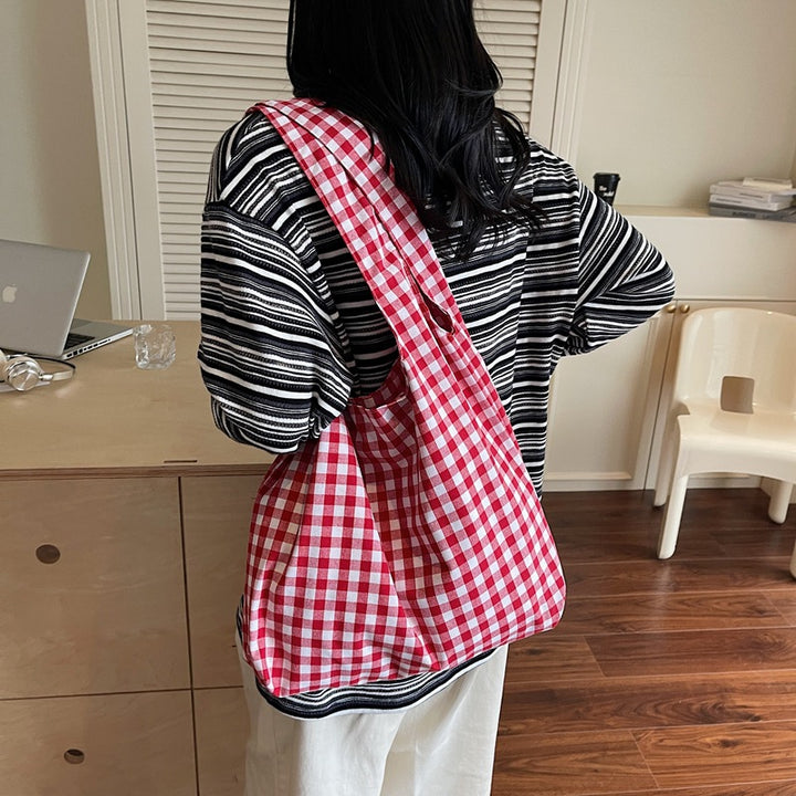 Gingham Patterned Hobo Bag