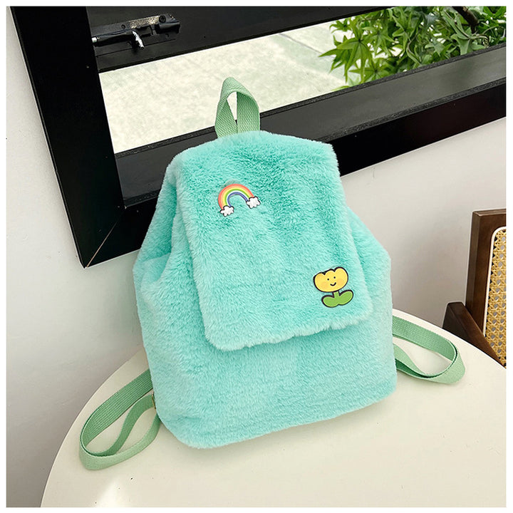 Plush Backpack with Colorful Appliqués Bowlift