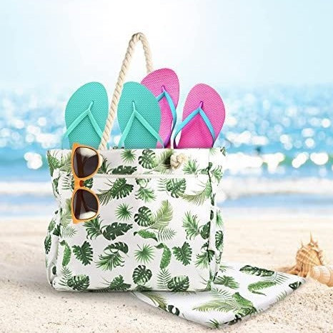 Beach bag with botanical motif and sturdy rope handles Bowlift