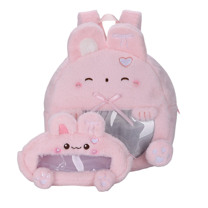 Plush children's backpack with animal motif and practical viewing window Bowlift