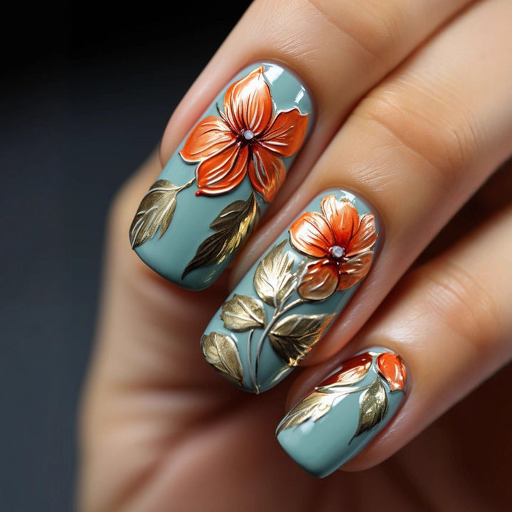 Artificial nails with elaborate 3D flower applications Bowlift