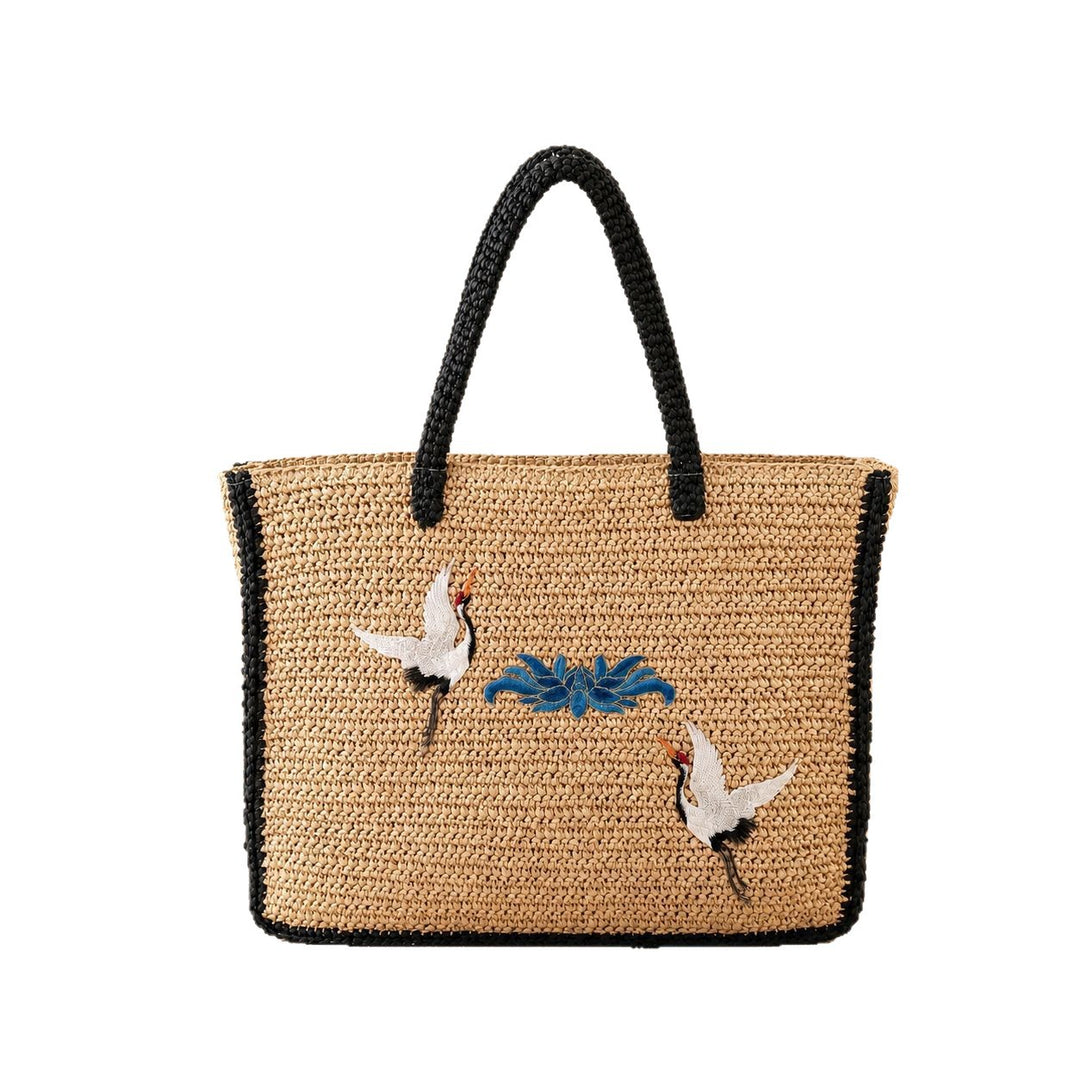Elegant Bast Tote Bag with Artistic Embroidery Design Bowlift