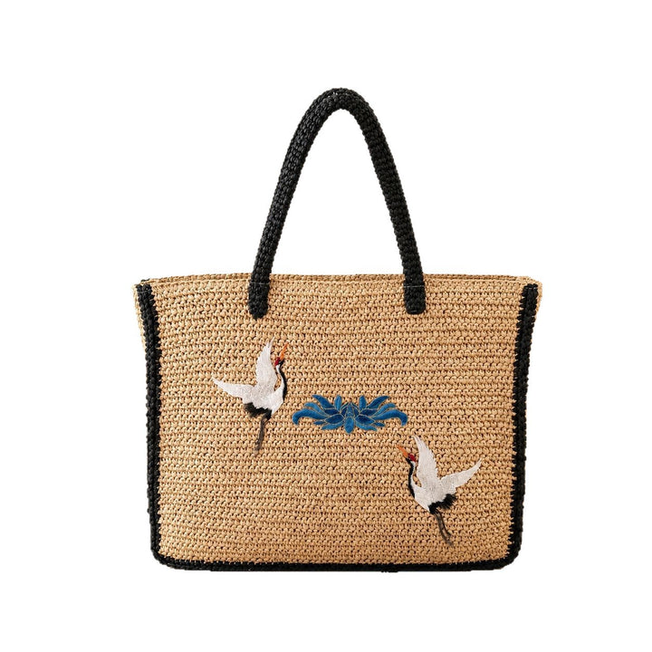Elegant Bast Tote Bag with Artistic Embroidery Design Bowlift