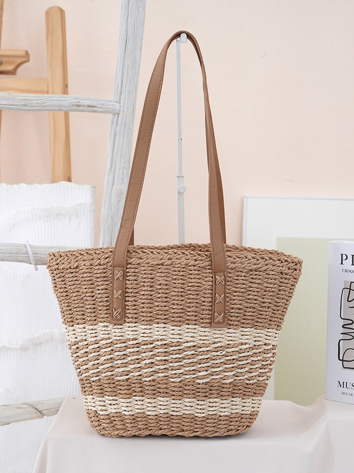 Handwoven beach bag with leather handles Bowlift