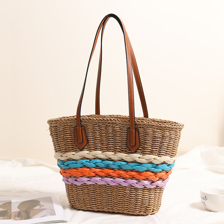 Curvy straw bag with colorful woven accents Bowlift
