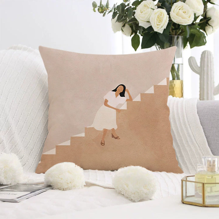 Decorative square pillow cover with abstract line drawing and cotton-linen mix Bowlift