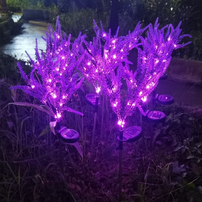 Solar-Powered Simulated Lavender Blossom Garden Stake Lights With Stake-Mounted Control Bowlift